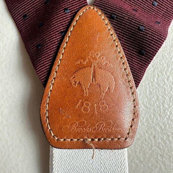 Brooks Brothers Men’s Maroon Navy Dot Adjustable Button Suspenders Silk Leather - Picture 5 of 8